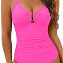 Womens One Piece Swimsuits Tummy Control- Slimming U Ring Bathing Suit Full Coverage Swimwear 2025 (L)