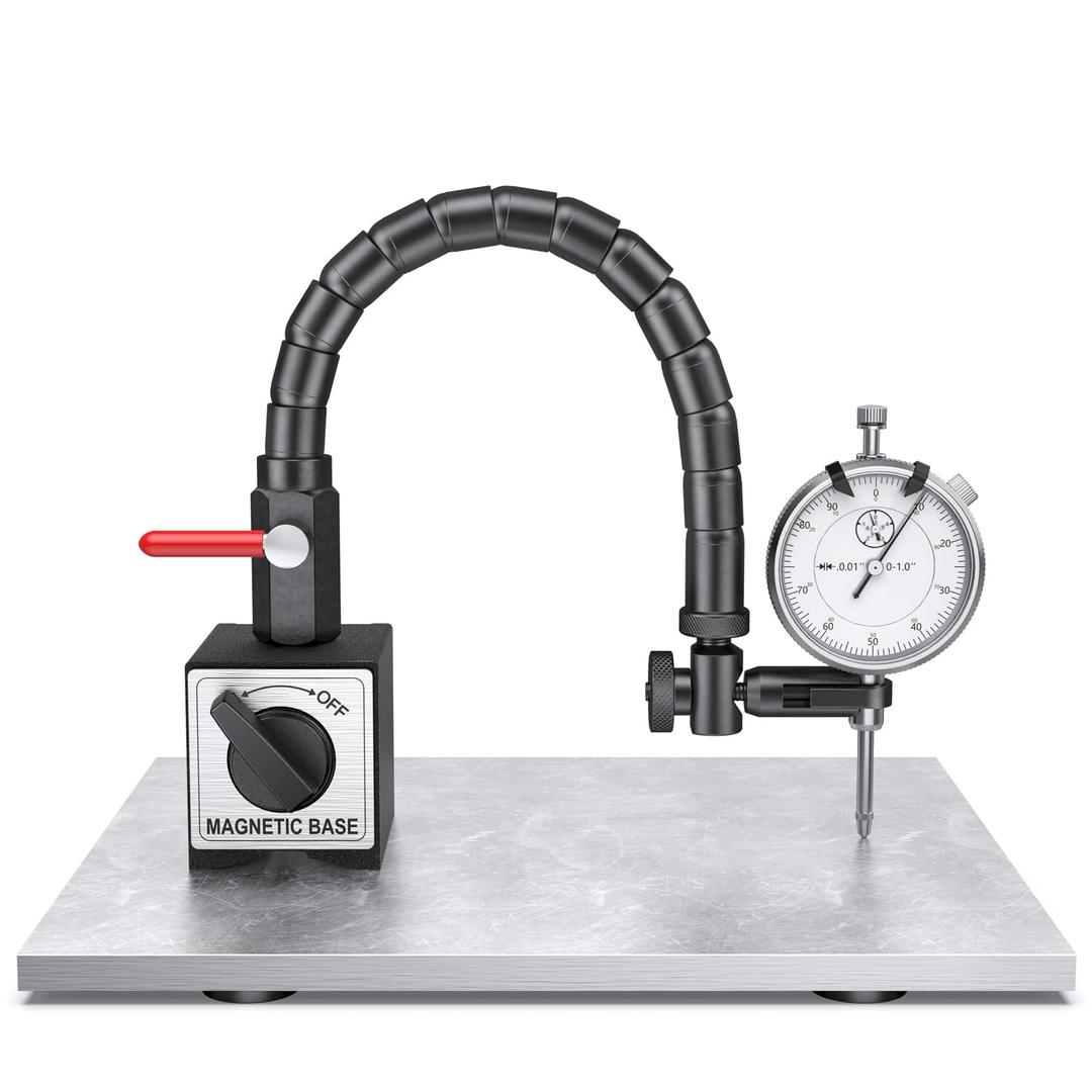 HDLNKAK Dial Indicator 0-1'' with Magnetic Base, Dial Indicator Tools Set for Alignment, 0.001" Accuracy Measurement Tool with Flex Arm Base and Indicator Combo White Dial Indicator