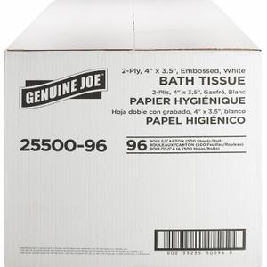 Genuine Joe - GJO2550096 2-ply Standard Bath Tissue Rolls (Pack of 96 Rolls), 3.5" x 4", 500 Count