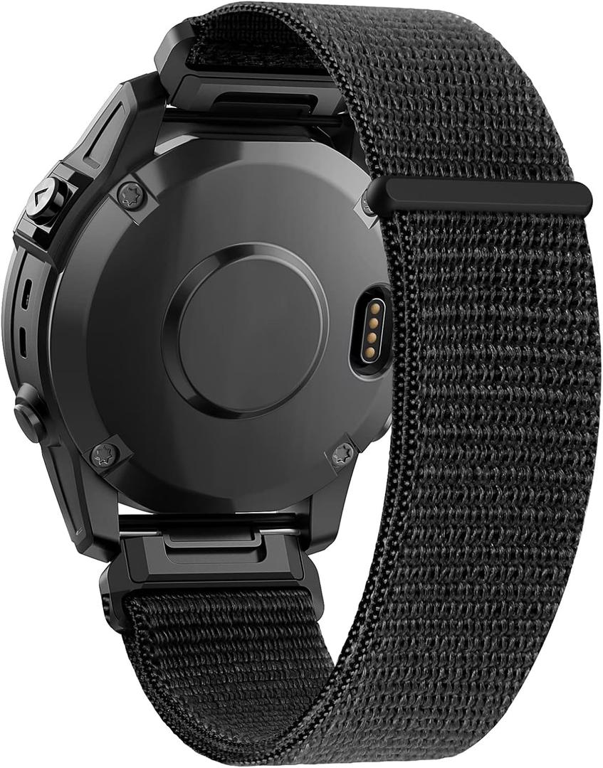 Compatible with Garmin Fenix 8/8 Pro 51mm/Fenix 7X/6X/6X Pro/5X/5X Plus, 26mm Nylon Hook Loop Quick Easy Fit Watch Band Breathable Strap Replacement for Garmin Descent MK1/D2 Delta PX/D2 Charlie (Black)