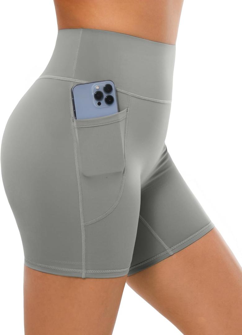 BRXL No Front Seam High Waist Women Biker Shorts 3.6"/5"/8" Buttery Soft with Pocket Spandex Workout Volleyball Yoga Pilates (Grey) XL