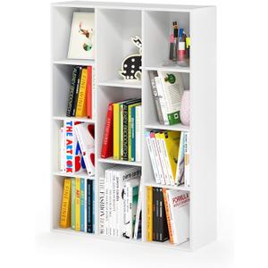 Furinno LUDER Book Shelf, 11-Cube Bookshelf, Reversible Bookcase, 9.4 x 29.1 x 41.7, Easy Assembly, for Living Room, Bedroom, Home Office, White