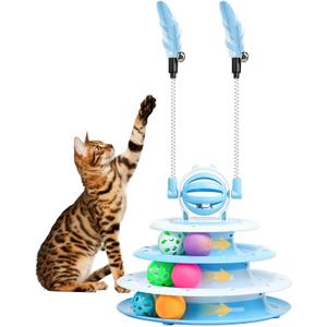Goosheep Cat Toy Interactive Pet Plaything for Indoor Kitten Interactive Kitty Puzzle Ball with 2 Cat-Tease (Blue)
