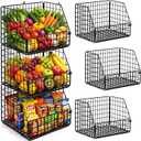 3-Tier Wall Hanging Fruit Baskets for Kitchen Organizing Fruits and Vegetables, Heavy-Duty Wall Basket for Storage, Wire Hanging Fruit Basket for Kitchen & Pantry (Rectangular, Black)