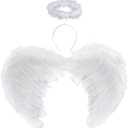 Angel Wings Feather Wings and Halo Headband for Cosplay Party Costume Halloween Dress Up Props Christmas Decoration (White)