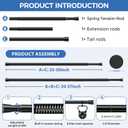 Short Spring Tension Rods for Windows (23 to 37 Inches, Black, 2-Pack) - No Drill Adjustable Pressure Curtain Rods for Kitchen, Bathroom, and Closet
