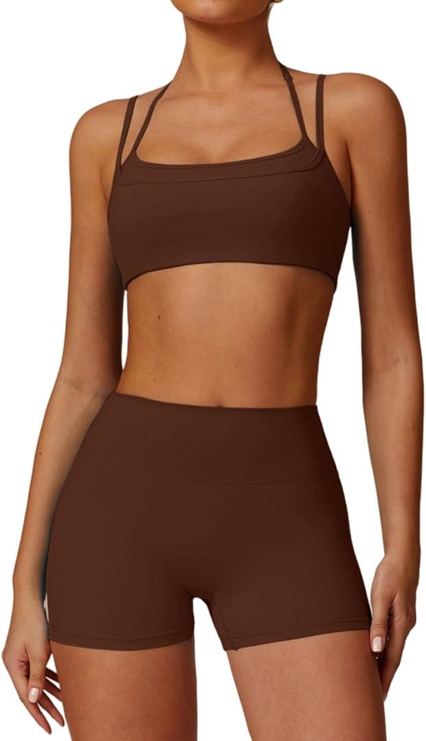 QBGJTD Two Piece Workout Sets For Women Sports Bra Matching High Waist Scrunch Butt Shorts Gym Yoga Athletic Clothes M