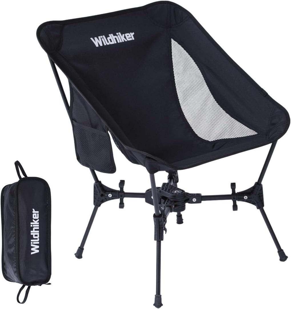 Wildhiker Portable Compact Folding Camping Chairs Lightweight, Easy to Pack, Wider Seat Surface with Side Pocket for Lawn, Backpacking, Motorycling, Hiking,Travel, Outdoor Festivals