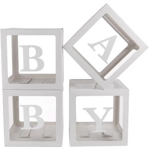 Sooyee Frame, Picture Frame - Boxes with Letters for Baby Shower, 11.8x11.8x11.8 inches, White, Set of 4