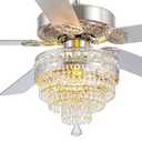 Asyko Crystal Ceiling Fan Fandelier with Lights and Remote Control, 52" Modern Chandelier Ceiling Fans with Reversible Blades, Silent Motor, Fandelier Ceiling Fan with Light Chrome