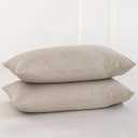 MooMee Bedding Pillowcases Pack of 2 100% Washed Cotton Linen Like Textured Breathable Durable Soft Comfy (Heathered Tannish Linen Grey, Standard)