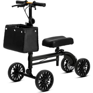 Knee Scooter with Disc Brake, Steerable Knee Walker for Adults,Foldable Rover Scooter forBroken Foot Injured Leg Crutch,Black