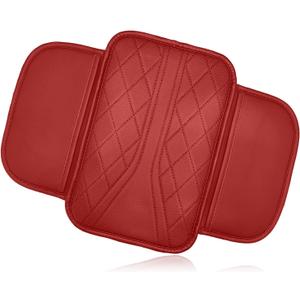 Car Center Console Cover, Leather Arm Rest Cover Pad for Car, Breathable Armrest Protector Cushion with 2 Storage Bags for Middle Center Console Box, Universal Car Interior Accessories (Red)