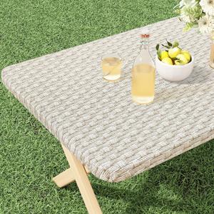 misaya Rectangle Vinyl Tablecloth, Fitted Table Cover, 100% Waterproof, Elastic Edge, Flannel Backing, Table Cloth Fit 6 Foot Folding Tables for Picnic, Camping, Outdoor (Weave, 30x72 inch)