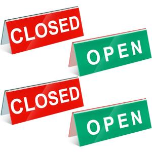 Wenqik 4 Pcs Open Closed Sign for Desk Business Tabletop Tent Sign 3 x 8 Inch Open Closed Tabletop Pedestal Desk symbol Red Green White for Office Business