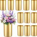 12 Pcs 6 Inch Gold Cylinder Vases for Wedding Centerpieces Tall Decorative Hurricane Candle Holder Bulk Acrylic Gold Flower Vases for Home Office Wedding Decorations