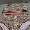 SUUKSESS Women High Waisted Bikini Set Floral Print Color Block 2 Piece Swimsuit (Large, 148 Leopard Red)