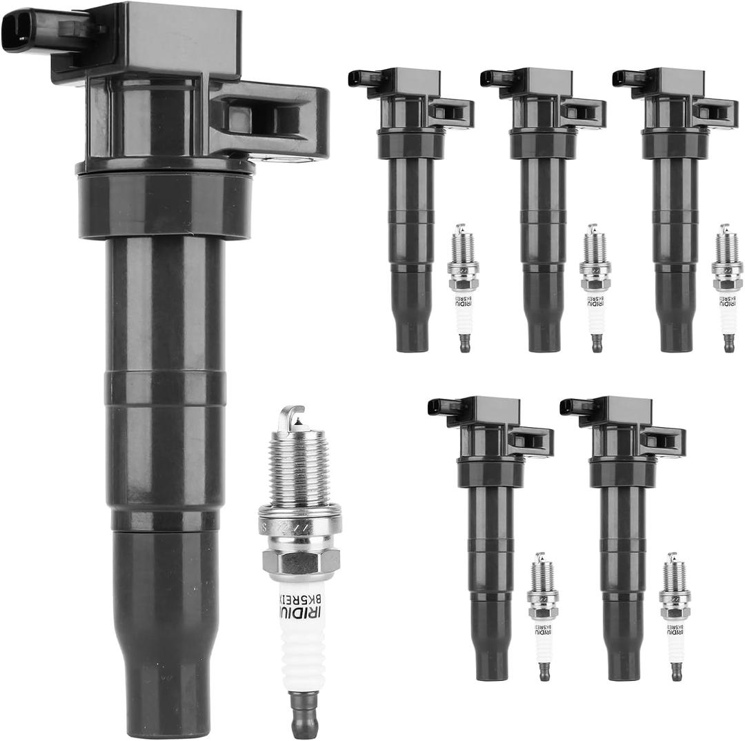 Autoexact Ignition Coil Packs and Iridium Spark Plugs Kit Fit for Hyundai 2006-2010 Sonata 2007-2009 Santa Fe Veracruz Azera, Kia 2006-2014 Sedona Sorento 3.3L 3.8L 3.5L V6, #UF546 6 Sets