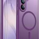 Ezanmull for Samsung Galaxy S26+ Plus Case Magnetic Shockproof, [Fit for MagSafe] [Glass Screen Protector] Soft-Touch Skin para Frosted Translucent Anti-Fingerprint Cover (Purple)