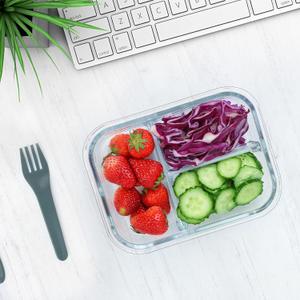 M MCIRCO [2 Pack, 36 oz] Glass Meal Prep Containers 3 Compartment with Lids, Glass Lunch Containers,Food Prep Lunch Box,Bento Box,Microwave, Oven, Freezer, Dishwasher (4.5 Cups)