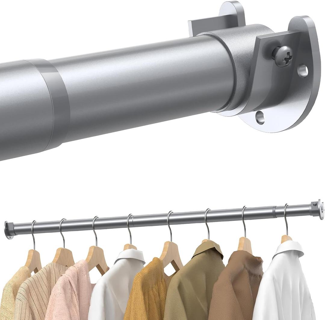 Closet Rods for Hanging Clothes, 17 to 28 Inches Stepless Adjustable Metal Closet Rod, 1.3 Inches Heavy Duty Clothes Hanging Rod for Closet Wardrobes Laundry RV, Silver