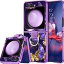 DUEDUE for Samsung Galaxy Z Flip 5 Case with Ring, Glow in The Dark Purple Butterfly Slim Hybrid Hard PC Cover Anti Slip Shockproof Protective Phone Case for Samsung Z Flip 5 5G 6.7", Purple