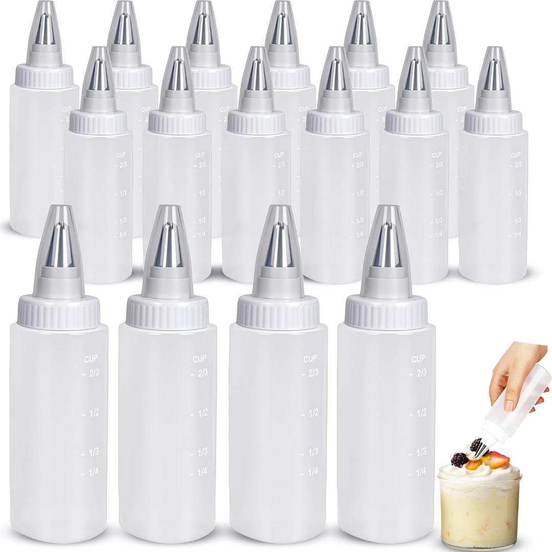 16 Pcs 6 oz Plastic Squeeze Bottles Squeezing Applicator Writer Bottle Cookie Icing Sugar Decorating Supplies for Food Coloring Frosting Pancake Arts