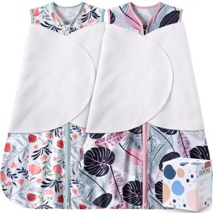 Newborn Sleep Sack Baby Swaddle,3-Way Adjustable Wearable Blanket,100% Rayon Cotton Swaddling sleeping bag. (Banana&Flower, 6-12 Months)