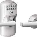 Schlage Plymouth Keypad Lock with Lever Handle, Electronic Keyless Door Entry, AutoLock Enabled, Satin Chrome, FE575 PLY 626 ELA