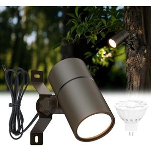 Noobibaba Landscape Down Lighting Low Voltage Spot Lights Outdoor LED Wall Mounted Low Voltage Tree Lights Cast Aluminum Free 5W MR16 LED Bulb Stainless Steel Mounting Bracket 1-Count