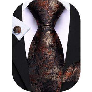 Barry.Wang Men Tie Set Floral Paisley Silk Necktie Pocket Square Cufflinks Woven Jacquard,Classic Neck Ties, for Formal,Wedding,Party,Business,Prom,Graduation, One Size