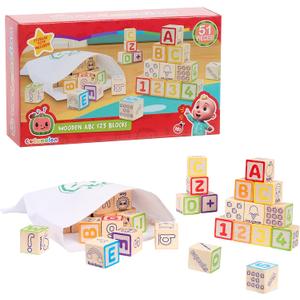 CoComelon 51-Piece Classic ABC Wooden Block Set, Preschool Building Toys, Learning and Education, Officially Licensed Kids Toys for Ages 18 Month