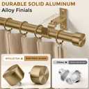 2 Pack Brass Gold Curtain Rod 34 to 124 Inch, Brushed Warm Gold 1 Adjustable Long Heavy Duty Curtain Rods for Windows, Decorative Antique Drapery Rods with Modern Solid Aluminum Finials