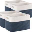 4 Pack Storage Baskets for Organizing, Woven Baskets for Shelves - Perfect for Toys, Books, Towels, and Clothes, Durable Gift Basket Bins Toy Storage, 12.7''L x9''W x7.8''H, Blue and White