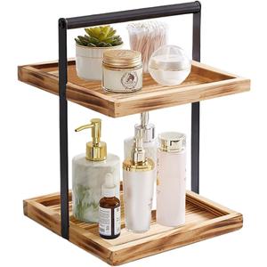 2 Tier Wooden Bathroom Counter Organizers and Storage,Corner Counter Shelf Tiered Tray Stand for Bathroom