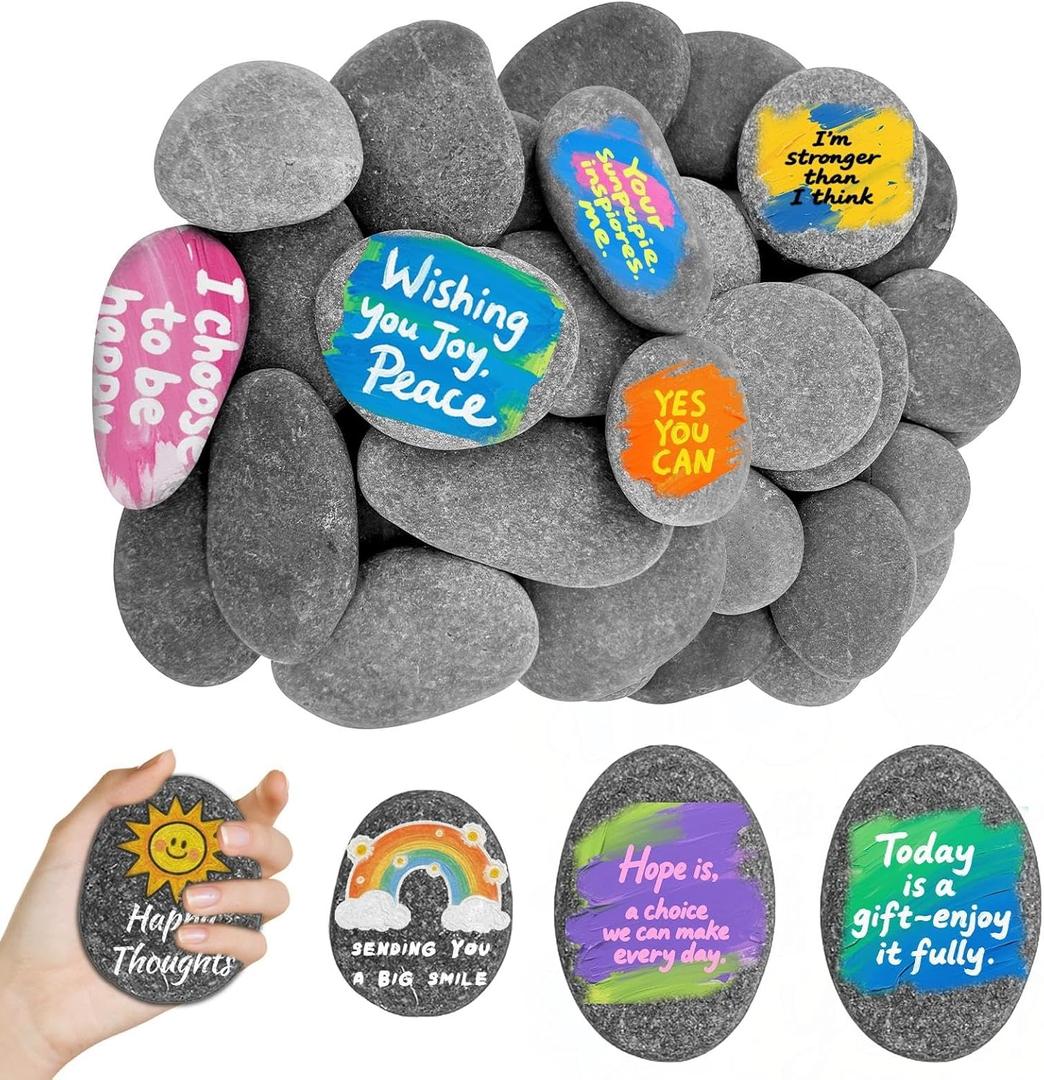 Reeplan 45PCS Rocks for Painting, Natural Smooth River Rocks for Painting, 2-4 Inches Flat Stones for Crafts, DIY Arts & Decorations(2-3in: 30pcs & 3-4in: 15pcs)