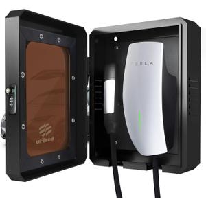 Outdoor EV Charger Enclosure with Lock, Weatherproof Metal Wall Box for Tesla Wall Connector and ChargePoint Charger, Visible Window, Easy Installation, Black