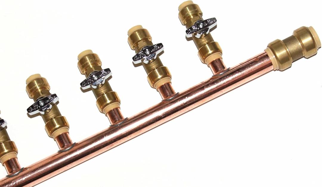 PEX Manifold with 8 Branches, 3/4 Inch Male to 1/2 Inch Push-Fit Ball Valve, Open End