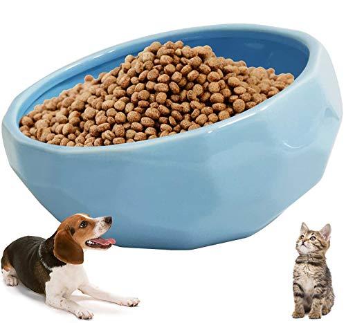 kathson 7'' Slanted Ceramic Dog Bowl Tilted 15° Cat Food Water Bowls Dish Animal Pet Comfort Feeding Bowls Heavy Weighted Feeder for Wet or Dry Food (Blue)