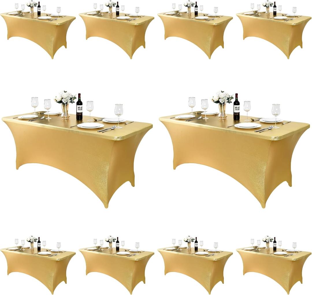 10-Pack 6ft Spandex Table Covers for Rectangle Standard Folding Tables - Wrinkle Resistant Stretch Tablecloths - Ultimate Fitted Table Protector for Parties, Banquet, Wedding