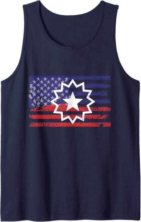 Distressed American Flag of Juneteenth Red White Blue Symbol Tank Top (Small, Men, Navy Blue)