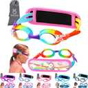 Vvinca Kids Swim Goggles with Fabric Strap No Tangle Pain-Free, Anti-Fog Swimming Pool Goggle No Leak for Toddlers Girls Boys (02-rainbow)