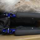 Medline Lightweight Foldable Transport Wheelchair with Handbrakes and 12-Inch Wheels, Blue Frame, Black Upholstery
