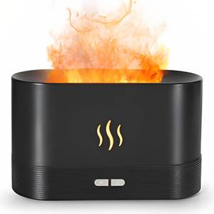 Flame Air Diffuser Humidifier,Portable-Noiseless Aroma Diffuser for Home,Office or Yoga Essential Oil Diffuser with No-Water Auto-Off Protection(Black) (Small)