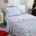 JSD Snowman Kids Sheet Set Full Size, 4 Piece Blue Snowflakes Christmas Printed Microfiber Sheets Deep Pocket