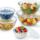 Glass Mixing Bowls with Lids Set of 5(4.7QT, 2.9QT, 2.2QT, 1.1QT, 0.53QT), Thick Glass Large Salad Bowls, Space-Saving Nesting Bowls for Kitchen Baking, Prepping, Cooking, Dishwasher, Microwave Safe