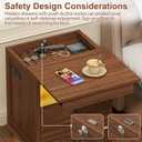 Yusong LED Night Stand with Gun Drawer, Bedside Table with Charging Station, Sofa Couch End Side Table with with 2 Drawers ＆Open Shelf for Bedroom, Brown