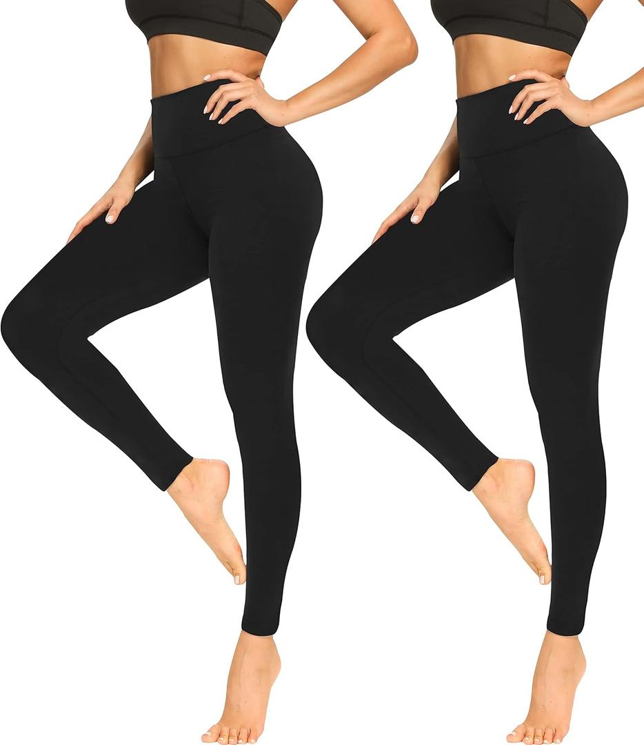 FULLSOFT Buttery Soft Leggings for Women - High Waisted Tummy Control No See Through Workout Yoga Cycling Tights Pants (Large-X-Large, 01-black,(2 Pack))