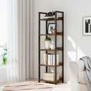 NUMENN Narrow Bookshelf, 5 Tier Bookshelves, Home Office Bookcase Shelf Storage Organizer, Free Standing Storage Shelving Unit for Bedroom, Living Room and Home Office, Vintage