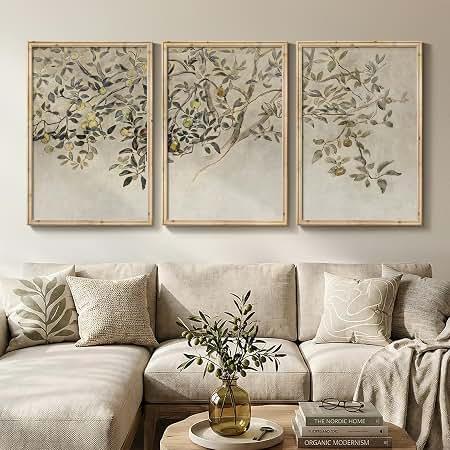 Large Vintage Framed 3 Piece Tree Wall Art for Living Room, 24x36 In